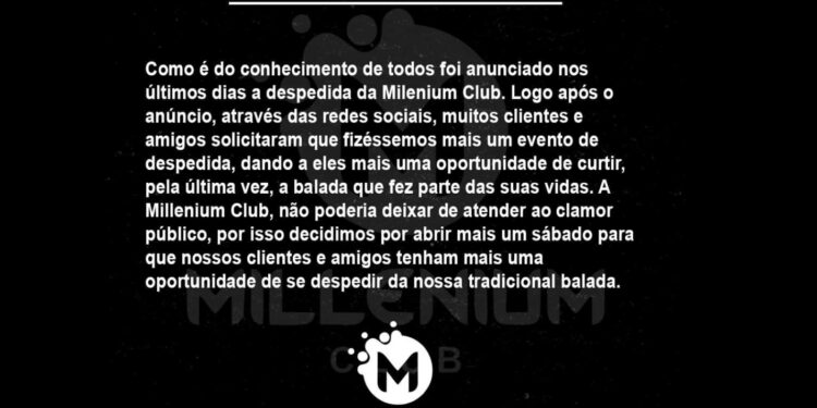 Pioneira em Pinhais, casa noturna Millenium encerrará as atividades com festa de despedida neste fim de semana