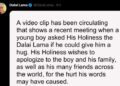 Dalai Lama pede desculpas após vídeo com criança viralizar