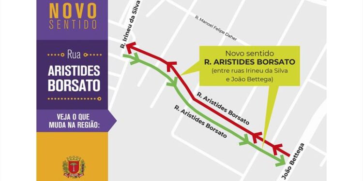 Rua Aristides Borsato terá sentido único a partir desta quinta-feira