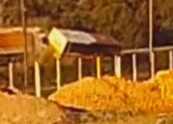 Câmera de segurança registrou acidente em que ônibus escolar tomba em valeta após ser atingido por carreta, veja o vídeo