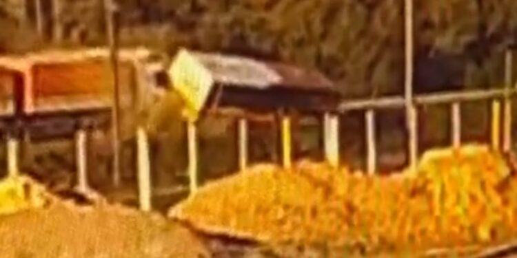 Câmera de segurança registrou acidente em que ônibus escolar tomba em valeta após ser atingido por carreta, veja o vídeo