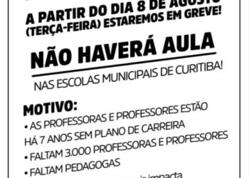 Sindicato dos Servidores do Magistério Municipal de Curitiba anuncia greve para esta terça