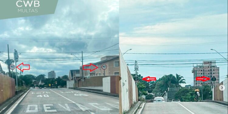 Radar na Rua Roberto Cichon, no Capão da Imbuia, estava encoberto por placa, afirmam moradores