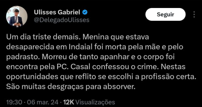 “Morreu de tanto apanhar”: Mãe e padrasto são presos após corpo de menina de 3 anos ser encontrado