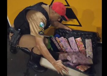 Polícia Militar aborda ônibus e encontra mala de adolescente de 14 anos recheada de maconha, veja o vídeo