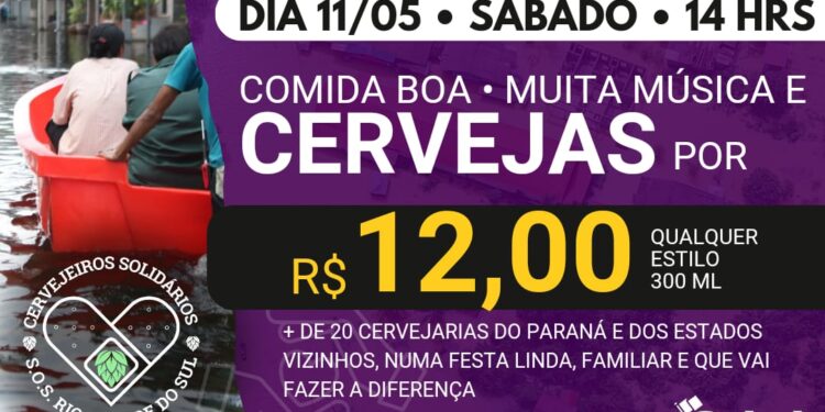 Evento reúne cervejarias artesanais do Paraná e Santa Catarina em prol do Rio Grande do Sul