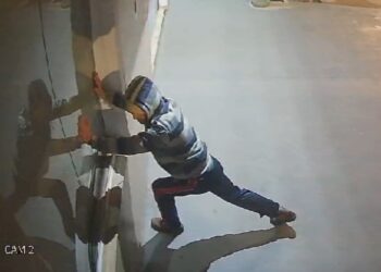 Câmeras registram criminoso estourando vidraça e furtando comércio, veja o vídeo