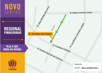 Rua de Curitiba terá mudança de sentido a partir desta terça-feira