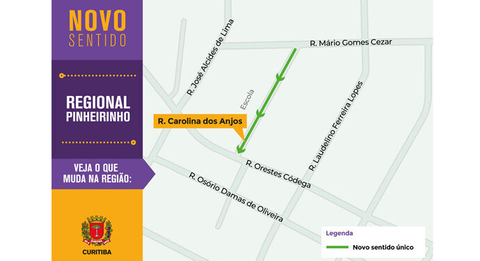 Rua de Curitiba terá mudança de sentido a partir desta terça-feira