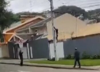 Ladrão de fiação é flagrado e sai correndo como se não houvesse amanhã após ouvir tiro, veja o vídeo