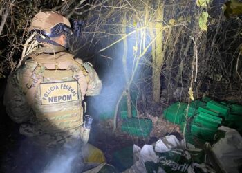 PF, BPFRON e Força Tática/PMMS realizam apreensão de 670 kg de maconhaNa madrugada desta quinta-feira (10/10), policias federais, policiais militares do BPFRON/PMPR e da FORÇA TÁTICA/PMMS, em uma operação conjunta, realizavam patrulhamento embarcado no Rio Paraná, quando localizaram grande quantidade de maconha escondida na vegetação às margens do rio.  Após buscas, nenhuma pessoa foi encontrada no local. A droga foi apreendida e pesada, totalizando aproximadamente 670 kg. Todo material apreendido foi encaminhado para a Delegacia da Polícia Federal em Guaíra/PR para às providências cabíveis.  Essa é mais um exemplo de compromisso das forças de segurança pública na região, contribuindo para a segurança da comunidade e o enfraquecimento das redes criminosas que atuam na área de fronteira.