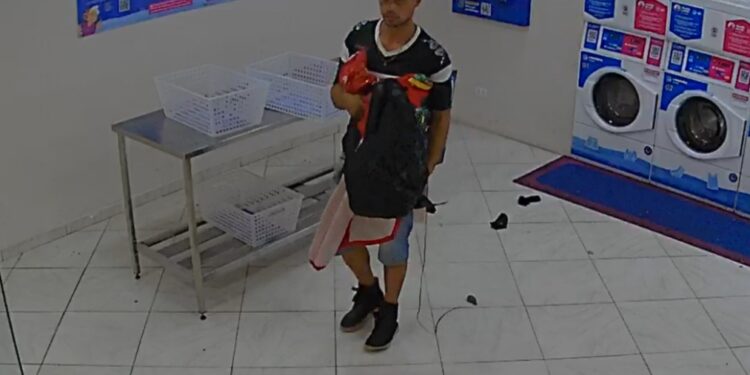 Câmera registra criminoso furtando TV de lavanderia em Curitiba