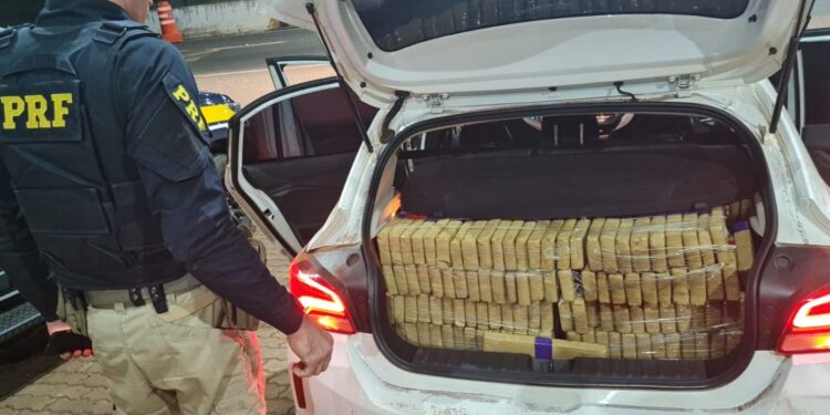PRF apreende veículo com 302 kg de maconha na BR-277