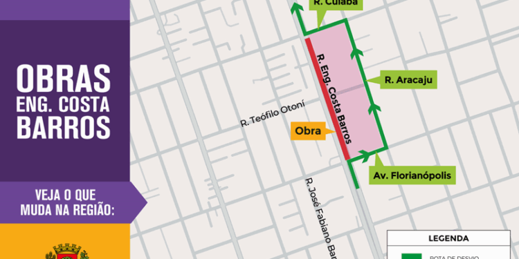 Rua do Cajuru ficará bloqueada para obras do Ligeirão Leste/Oeste