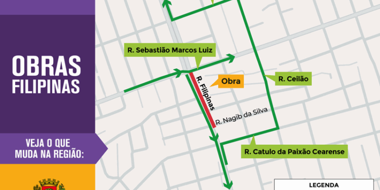 Rua Filipinas terá bloqueio parcial para avanço das obras do Ligeirão Leste/Oeste
