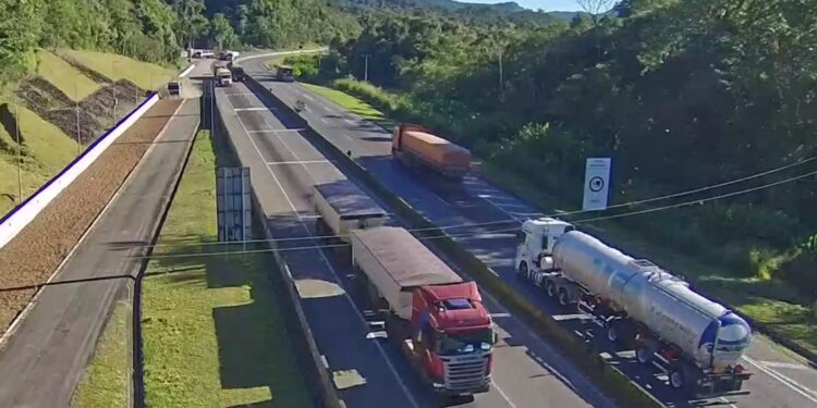 Caminhão com problema nos freios acessa área de escape da BR-277