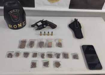 RONE apreende arma de fogo e drogas após denúncia de disparos em Colombo