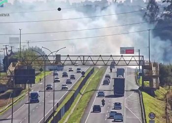 Incêndio às margens da BR-277 gera fumaça e prejudica visibilidade em São José dos Pinhais