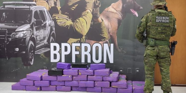 Jovem de 18 anos é abordada em carro e BPFRON encontra 395 kg de maconha