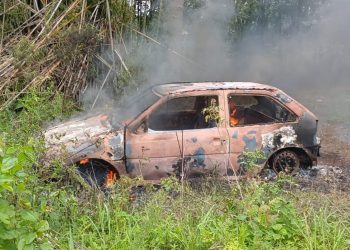 Veículo furtado é encontrado incendiado às margens da BR-116, em Fazenda Rio Grande