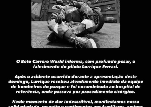 Piloto morre após acidente durante espetáculo de motocicletas no Beto Carrero World