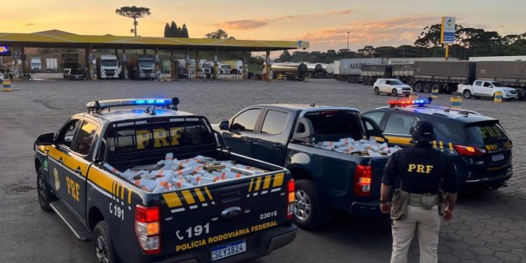PRF apreende quase 900 quilos de maconha escondidos em pneus de carreta na BR-277