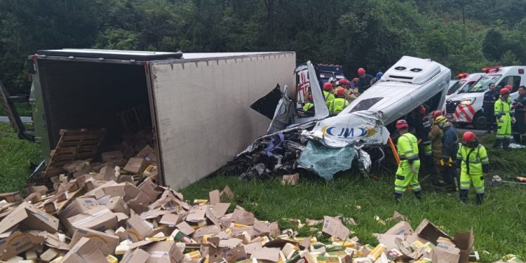 Caminhão roubado tomba em van e deixa 6 mortos e 15 feridos na BR-116 na RMC