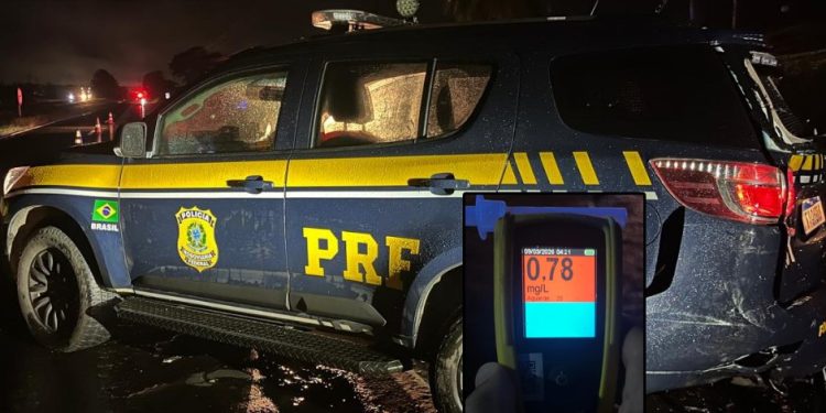 Motorista bêbado colide em viatura da PRF que atendia acidente com óbito na BR-376