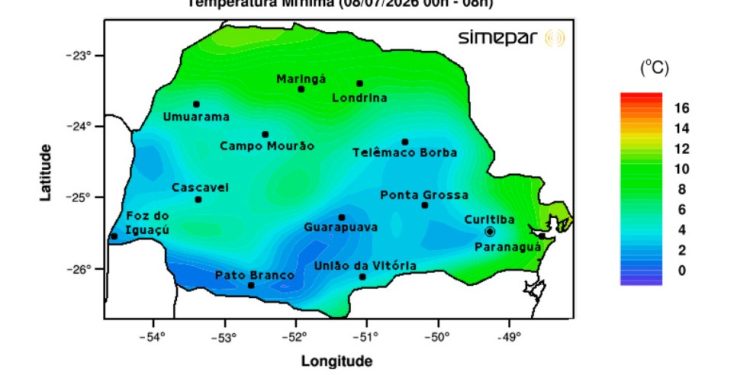 Paraná registra geadas e temperaturas abaixo de zero; chuva volta no fim de semana