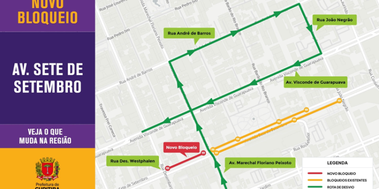 Trecho da via lenta da Avenida Sete de Setembro será interditado para obras de concretagem